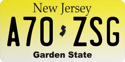 NJ license plate A70ZSG