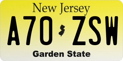 NJ license plate A70ZSW