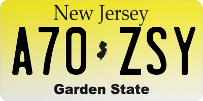 NJ license plate A70ZSY