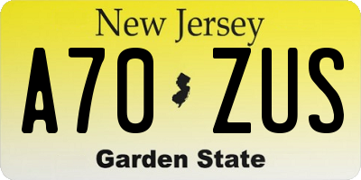 NJ license plate A70ZUS