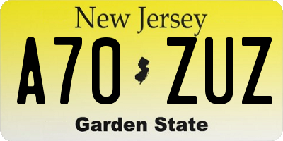 NJ license plate A70ZUZ