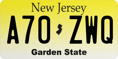 NJ license plate A70ZWQ