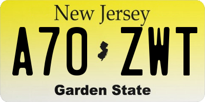 NJ license plate A70ZWT