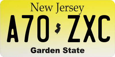 NJ license plate A70ZXC
