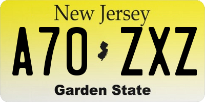 NJ license plate A70ZXZ