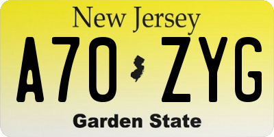 NJ license plate A70ZYG