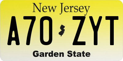 NJ license plate A70ZYT