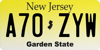 NJ license plate A70ZYW