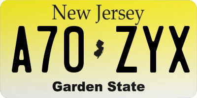 NJ license plate A70ZYX
