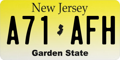 NJ license plate A71AFH