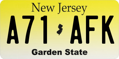 NJ license plate A71AFK