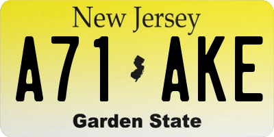 NJ license plate A71AKE