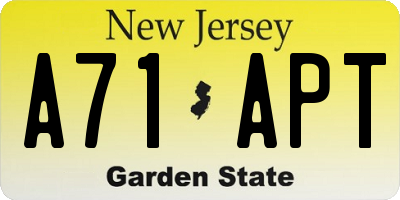 NJ license plate A71APT