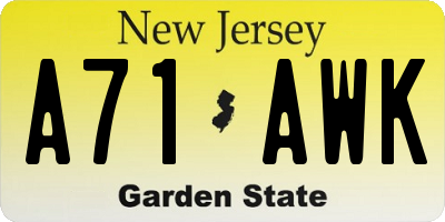 NJ license plate A71AWK