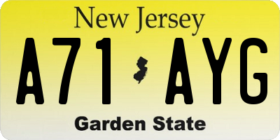 NJ license plate A71AYG