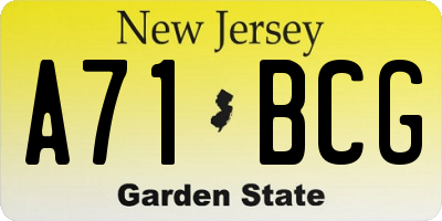 NJ license plate A71BCG