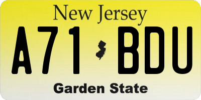 NJ license plate A71BDU