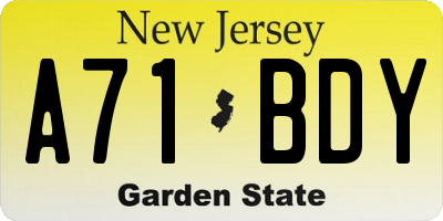 NJ license plate A71BDY