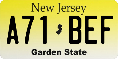 NJ license plate A71BEF