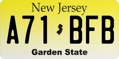 NJ license plate A71BFB