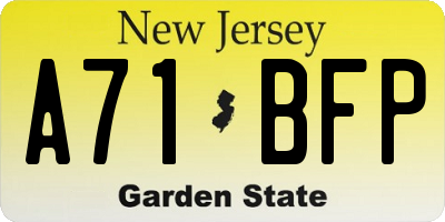 NJ license plate A71BFP