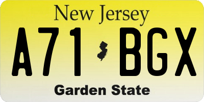 NJ license plate A71BGX