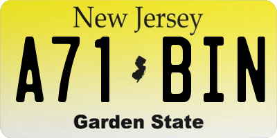 NJ license plate A71BIN