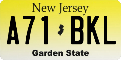 NJ license plate A71BKL