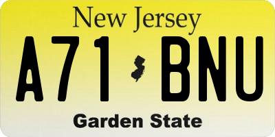 NJ license plate A71BNU