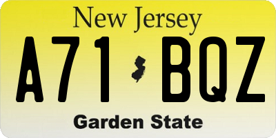 NJ license plate A71BQZ
