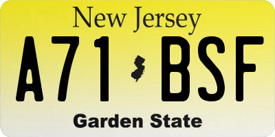 NJ license plate A71BSF