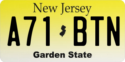 NJ license plate A71BTN