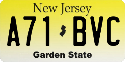 NJ license plate A71BVC