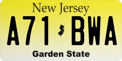 NJ license plate A71BWA