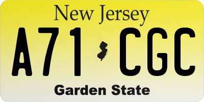 NJ license plate A71CGC