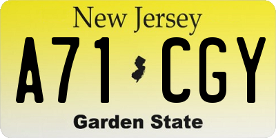 NJ license plate A71CGY