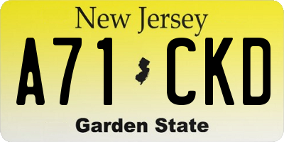 NJ license plate A71CKD