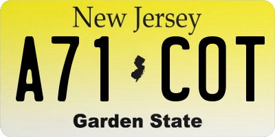 NJ license plate A71COT