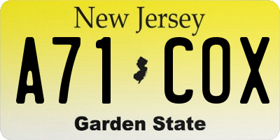 NJ license plate A71COX