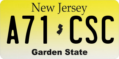 NJ license plate A71CSC