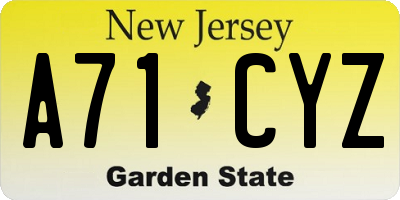 NJ license plate A71CYZ