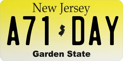 NJ license plate A71DAY