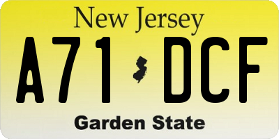 NJ license plate A71DCF