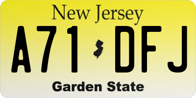 NJ license plate A71DFJ