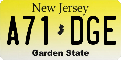 NJ license plate A71DGE
