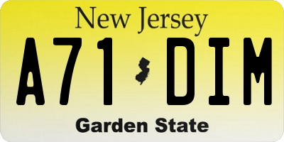 NJ license plate A71DIM