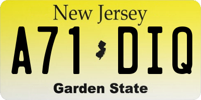 NJ license plate A71DIQ