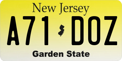 NJ license plate A71DOZ