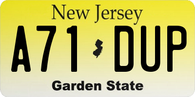 NJ license plate A71DUP