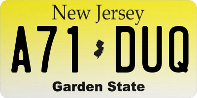 NJ license plate A71DUQ